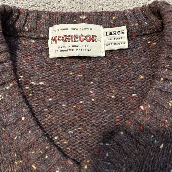 Vintage McGregor Sweater 80’s Purple Red Marled L V-Neck Wool Diamond Grandpa - Picture 3 of 6